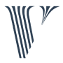 Stylized blue "V" logo on black background.